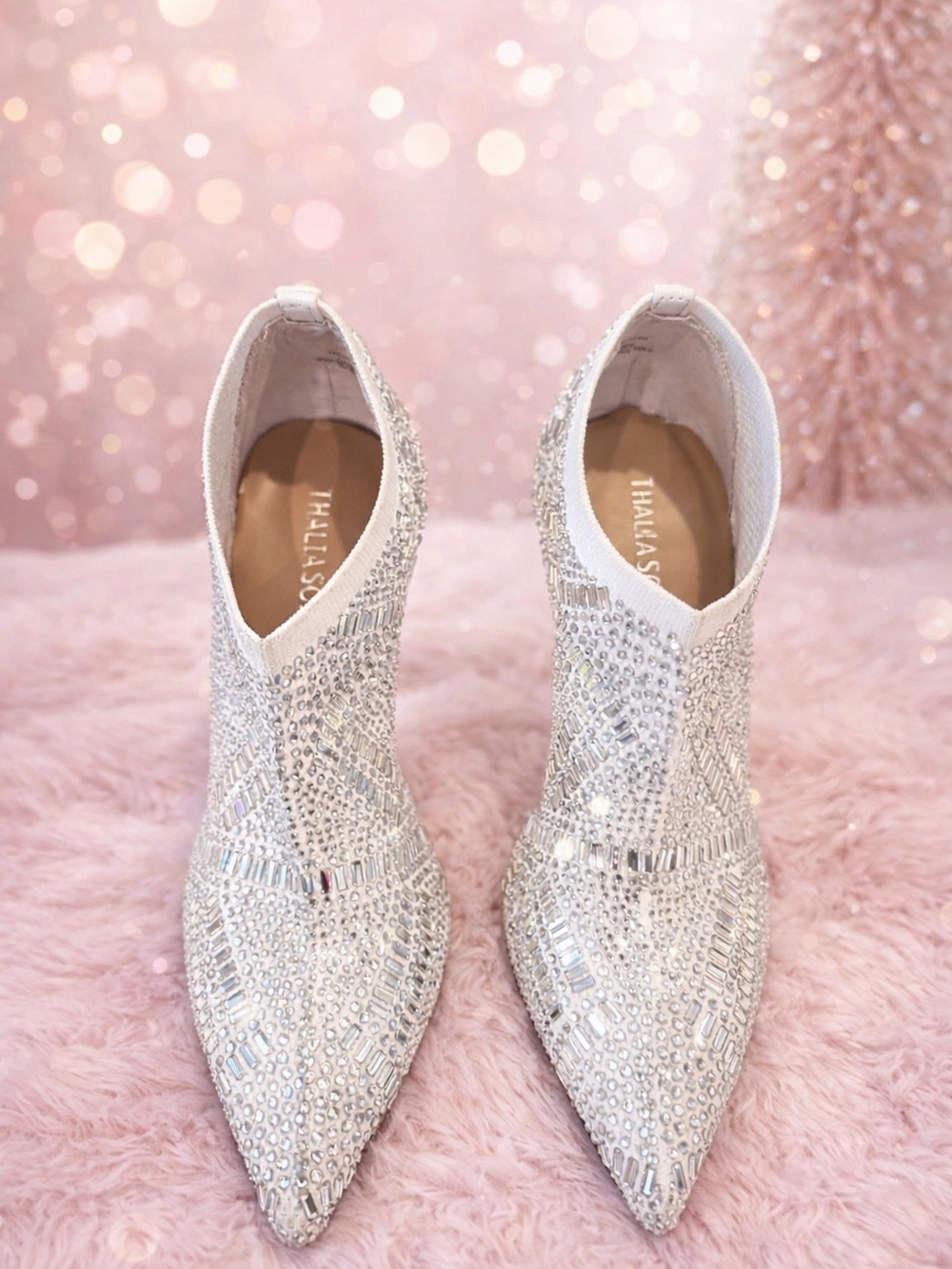 Thalia Sodi Silver Crystal Embellished Pointed Ankle Booties